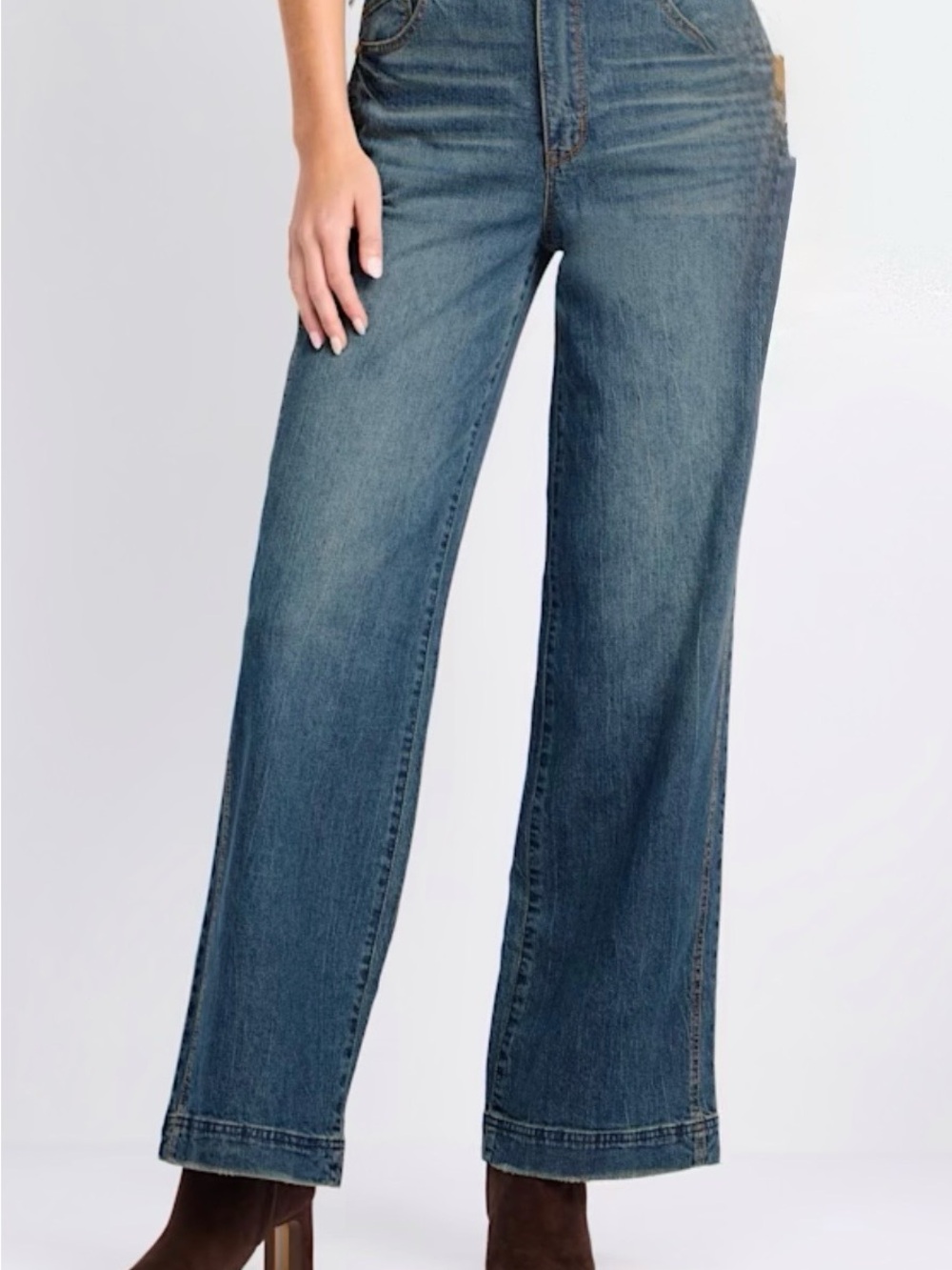 Wit & Wisdom Gracie Double Side Seam Mid-Rise Wide-Leg Jeans in Medium Blue